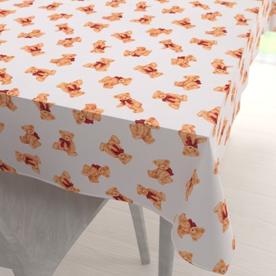 Biante Detský bavlna obdĺžnikový obrus Sandra SA-767 Plyšové medvedíky s červenými mašľami na bielom 50x100 cm
