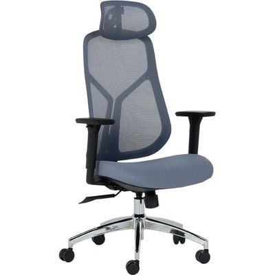 Bittel Работен стол Carmen 7901, до 130кг, дамаска/мрежа, ергономичен, хромирана база, мултиблок механизъм, регулируем люлеещ механизъм, газов амортисьор, син (bt-3520180_1)