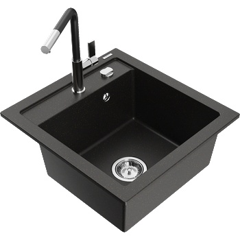 Mexen Vito гранитна мивка с 1 отделение с кухненски смесител Flora, черен/златист металик - 6503-75-670401-07 (6503-75-670401-07)