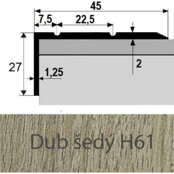 Profil Team Schodová hrana dub šedý H61 45x27 mm 1,2 m