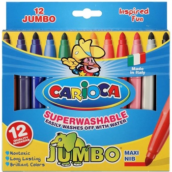 Комплект флумастри Carioca Jumbo, 12 цвята с дебел връх