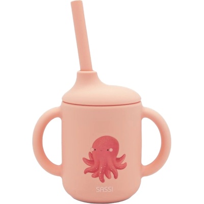 Sassi Силиконова чаша със сламка Sassi - Slurpy The Octopus, розова (SI0795)