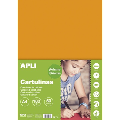 Apli Apli, barevný papír, čtvrtka A4, 170g/m, 50 listů Barva: Oranžová
