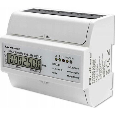 Obousměrný elektroměr 3-fázový 100A DIN LCD 400V pro fotovoltaiku (PV)