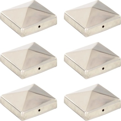 OMAXI Krytky na plotové sloupky ve tvaru stříšky 6 ks nerez 81x81 mm 834085