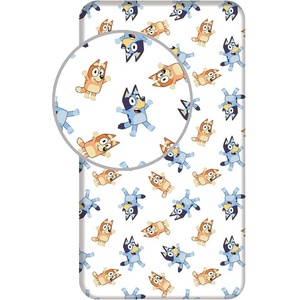 Jerry Fabrics Бял еластичен единичен памучен детски чаршаф 90x200 cm Bluey - Jerry Fabrics (24FT161)