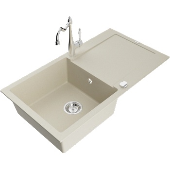 Mexen Leo кухненска мивка гранитна 1-каморна с отцедник и кухненски смесител Carla, бежов - 6501-69-670700-00 (6501-69-670700-00)