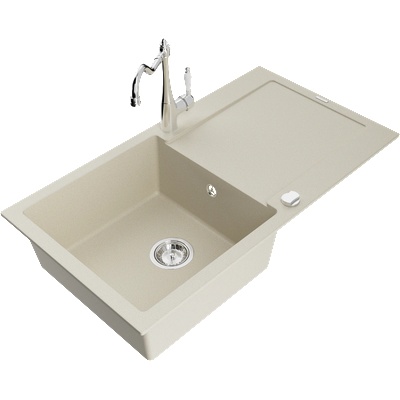 Mexen Leo кухненска мивка гранитна 1-каморна с отцедник и кухненски смесител Carla, бежов - 6501-69-670700-00 (6501-69-670700-00)