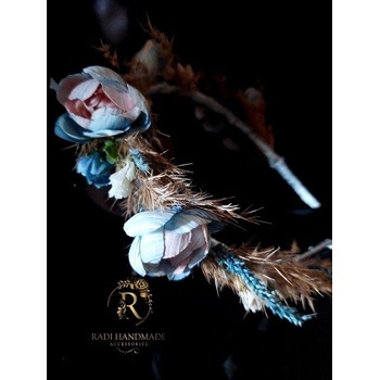 Radi handmade Диадема с синьо розови рози и суха декорация (885)