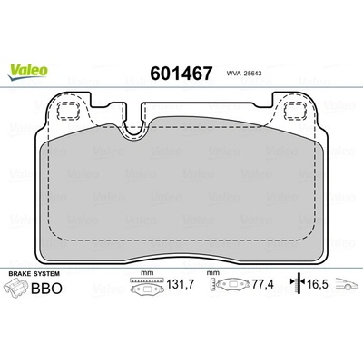 Sada brzdových platničiek kotúčovej brzdy VALEO 601467