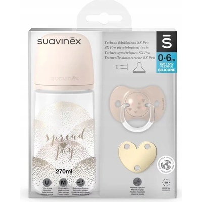 Suavinex sada + dudlík fyziologický klip Joy krémová 270ml