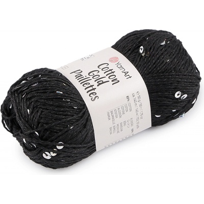 Prima-obchod Pletací příze Cotton Gold Paillettes s flitry 50 g, barva 5 (7101) černá stříbrná