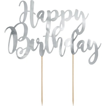 Party Deco Топер за Торта - Happy Birthday, Сребърно