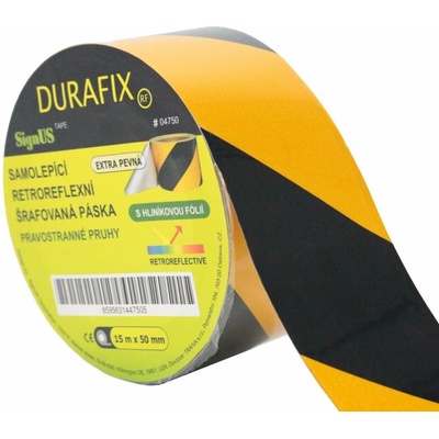 Durafix DY5 výstražná samolepící páska reflexní pravostranné šrafování 50 mm x 15 m černo-žlutá 04750 – Zboží Dáma