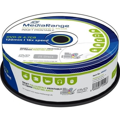 MediaRange DVD-R 4,7GB 16x, printable, spindle, 25ks (MR407) – Hledejceny.cz