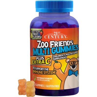 21st Century Zoo Friends Multi Gummies + Extra C, 60 желирани дражета, 21st Century (9232)