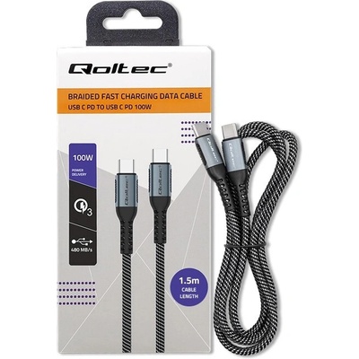 Qoltec 52358 USB 20, USB C vidlice,z obou stran, 1,5m, černo-bílý