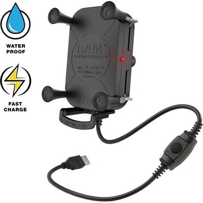 RAM MOUNTS RAM® Tough-Charge™ s 15W vodotěsným bezdrátovým nabíjecím držákem X-Grip®