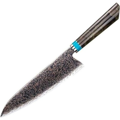IZMAEL Damaškový kuchynský nôž Zetsu Chef/Hnedá/Modrá 21.3 cm