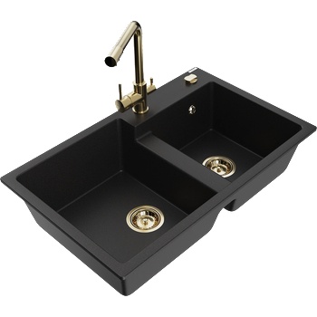Mexen Tomas гранитна мивка с 2 отделения и кухненски смесител Duero, черен - 6516-77-671600-50 (6516-77-671600-50)