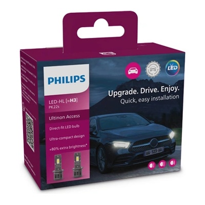 Крушка, LED, фар за дълги светлини PHILIPS H3, 12V, 20W, 6000K, 1400lm, 2 бр