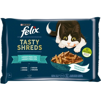 Felix Tasty Shreds s lososem a tuňákem ve šťávě 4 x 80 g