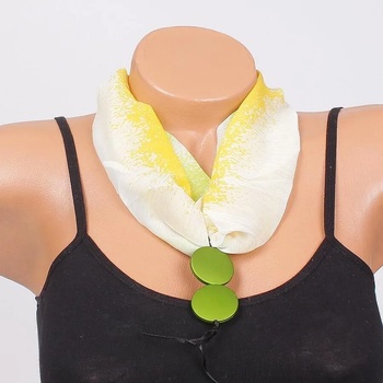 Image 1 of Свежо фишу-колие в бяло и жълто с кръгли висулки