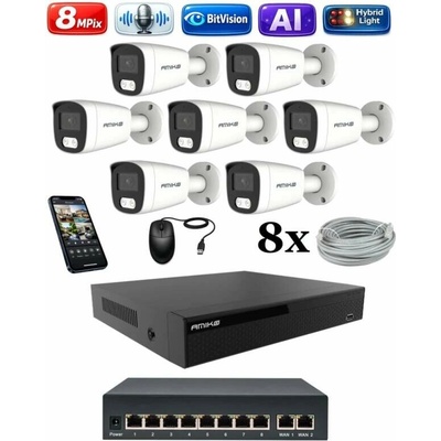 Amiko IP 7 kamerový set so switchom 4K Ultra HD 8Mpix Ai Dl Tube 1801K7V2