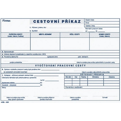 MSK 500 Cestovní příkaz A5