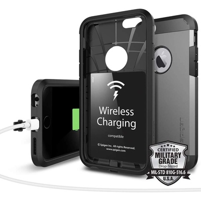 Spigen Tough Armor Volt Case - хибриден кейс за безжично зареждане и с най-висока степен на защита за iPhone 6, iPhone 6S (тъмносив)