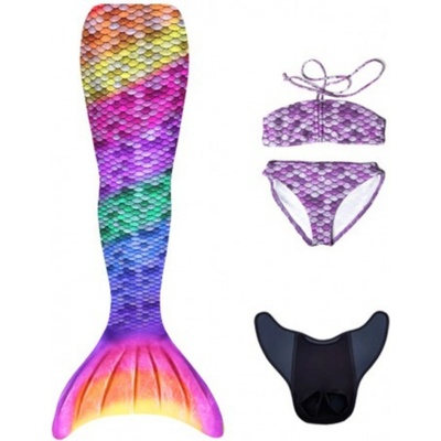 mořské panny Kuaki Mermaids ocas monofin ploutev a plavky set 4 ks Rainbow Lila XS