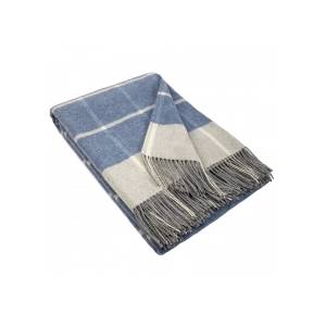 Interblanket Кашмирено Одеяло - Кариран Десен - Синьо И Сиво С Ресни - 140x200 См