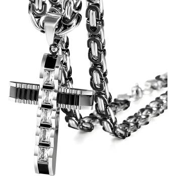 HARAHU Мъжка верижка с кръст dj-38730 - Черна / Сребриста / 60см kp38730 (dj-38730)