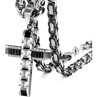 HARAHU Мъжка верижка с кръст dj-38730 - Черна / Сребриста / 60см kp38730 (dj-38730)