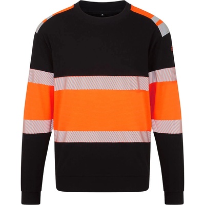 Portwest modaflame knit pw3 fr737 / Мъжки огнеупорен антистатичен суитшърт със светлоотразителни ленти - черен/оранжев xxxl (fr737obrxxxl)