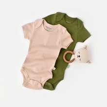 BabyCosy Organic ORGANIC body s krátkým rukávem 2ks Khaki Pudrová