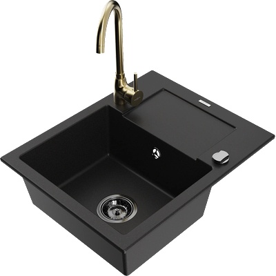 Mexen Enzo гранитна мивка с 1 корито с отцедник и кухненски смесител Telma, черен - 6506-77-670200-50-B (6506-77-670200-50-B)