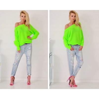 Fashionweek Pulóver s netopierími rukávmi SV107 Limonkka neon