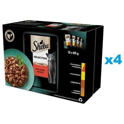 Sheba Selection šťavnaté Smaki v omáčce kousky s kuřecím a hovězím masem / kuřecím / jehněčím / kachním a krůtím masem 48 x 85 g