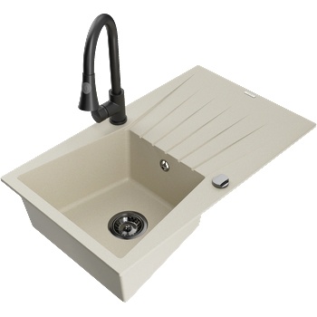 Mexen Cesar кухненска мивка от гранит с 1 отделение с отцеждащо и кухненски смесител Elia, бежов - 6514-69-670101-70 (6514-69-670101-70)