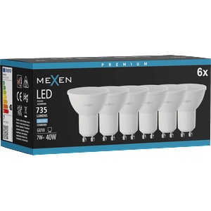 Mexen Nova 6x LED крушка GU10, 7W, Студена - 6500K, 735 lm - L107-GU10-0765-01x06 (L107-GU10-0765-01x06)