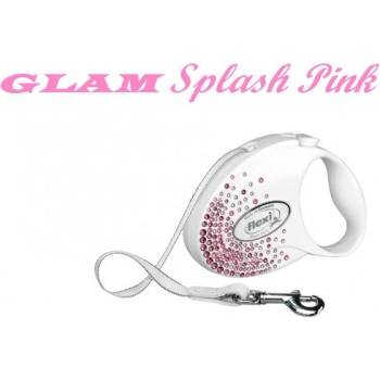 flexi Swarovski GLAM Splash Pink S - Модерен автоматичен повод за кучета, 3 метра лента, до 12 кг - цвят бял