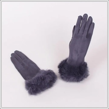 Image 1 of Стилни дамски ръкавици в сиво с пухче