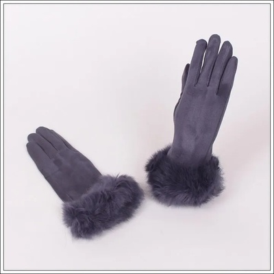 Стилни дамски ръкавици в сиво с пухче