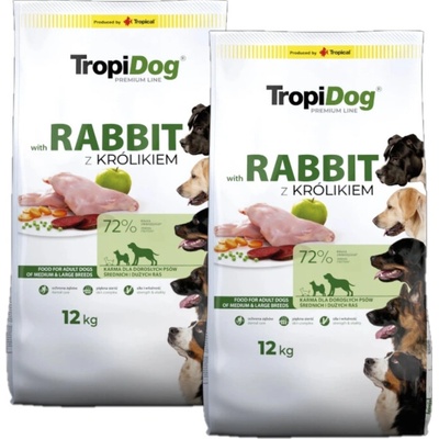 Tropidog Premium Adult Medium & Large s králíkem a rýží 2 x 12 kg