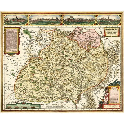 Komenského mapa Moravy (1627) Varianta: 75x60 cm - Obraz na desce