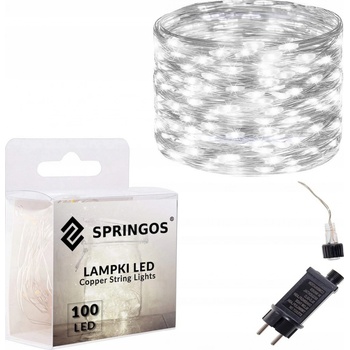 SPRINGOS LED reťaz Nano 10m 100LED 8 funkcií ovládač 3xAA IP44 studená biela
