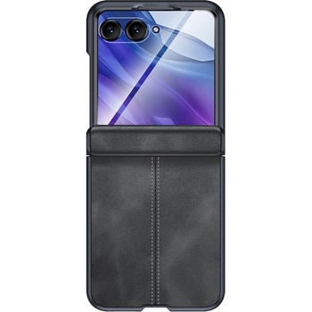 Motorola Кожен Калъф + Скрийн Протектор за Motorola Razr 60 Ultra 5G - Черен / Кафяв, Сгъваем Дизайн