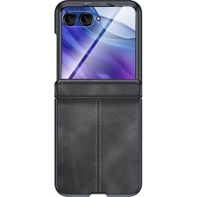 Motorola Кожен Калъф + Скрийн Протектор за Motorola Razr 60 Ultra 5G - Черен / Кафяв, Сгъваем Дизайн