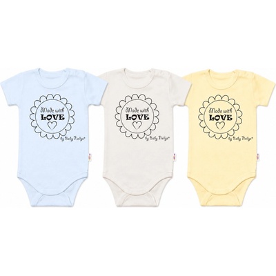 Baby Nellys Komplet 3x body Made with love BOY Baby Nellys modré žluté béžové